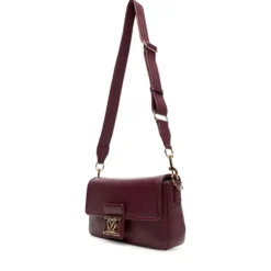 Borsa Donna a Spalla con Tracolla LOVE MOSCHINO color Vino con Placca Quadrata con Logo