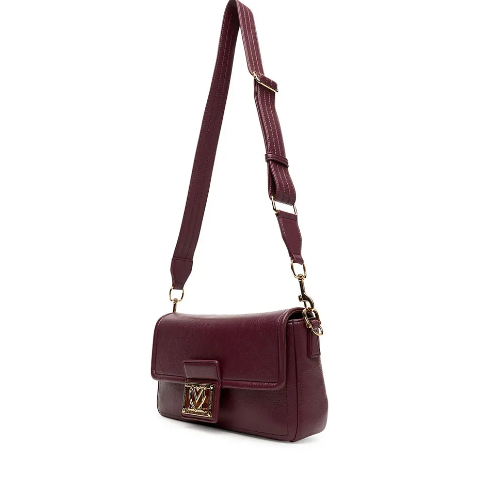 Borsa Donna a Spalla con Tracolla LOVE MOSCHINO color Vino con Placca Quadrata con Logo