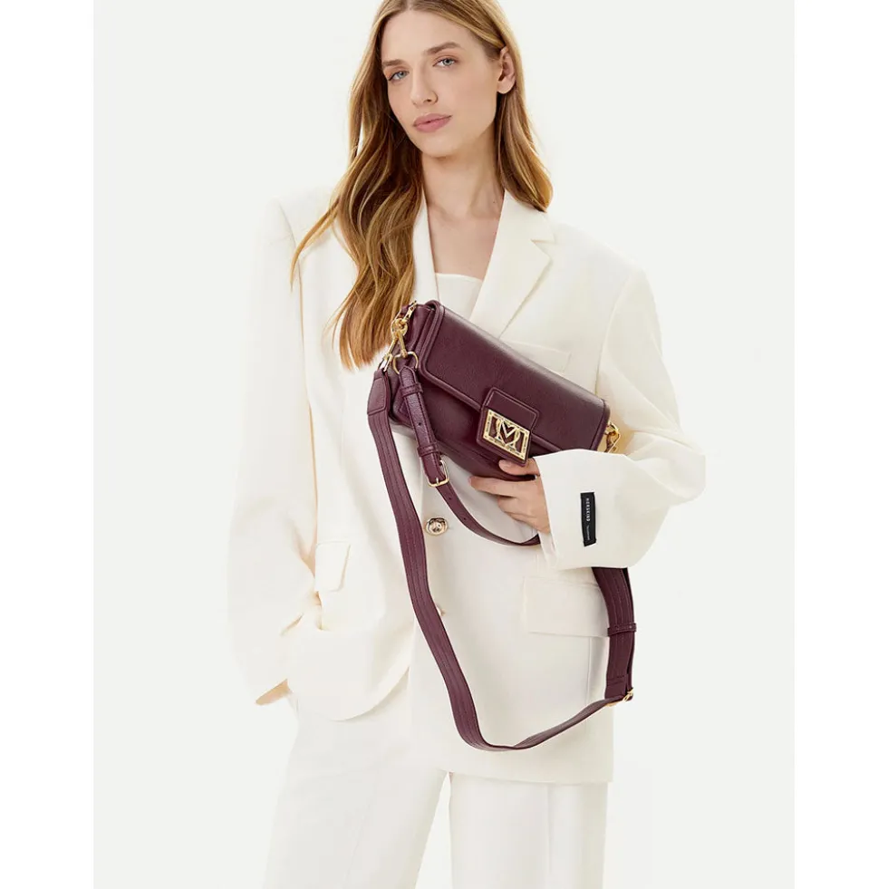 Borsa Donna a Spalla con Tracolla LOVE MOSCHINO color Vino con Placca Quadrata con Logo