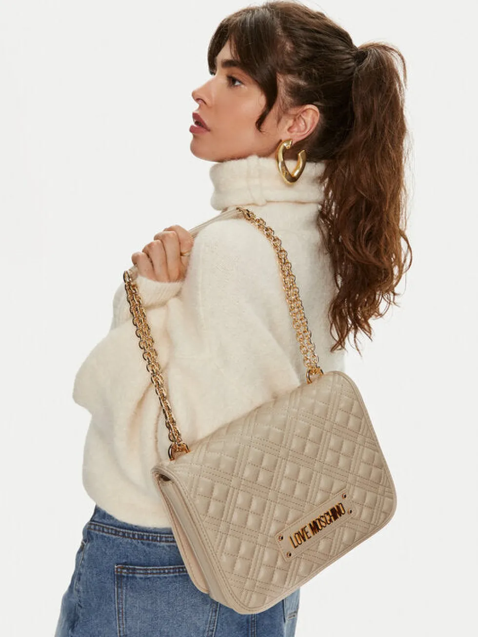 Borsa Donna a Spalla con Tracolla LOVE MOSCHINO linea Quilted colore Avorio