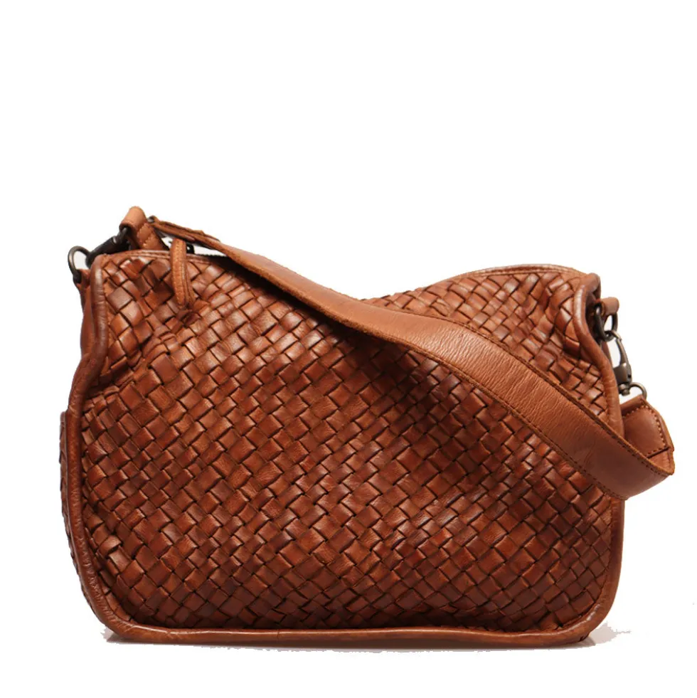 Borsa Donna a Spalla e Tracolla GIANNI CONTI in Pelle Intrecciata color Tan