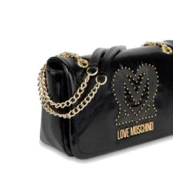 Borsa Donna a Spalla e Tracolla LOVE MOSCHINO Nera con Logo Ricamato e Borchie