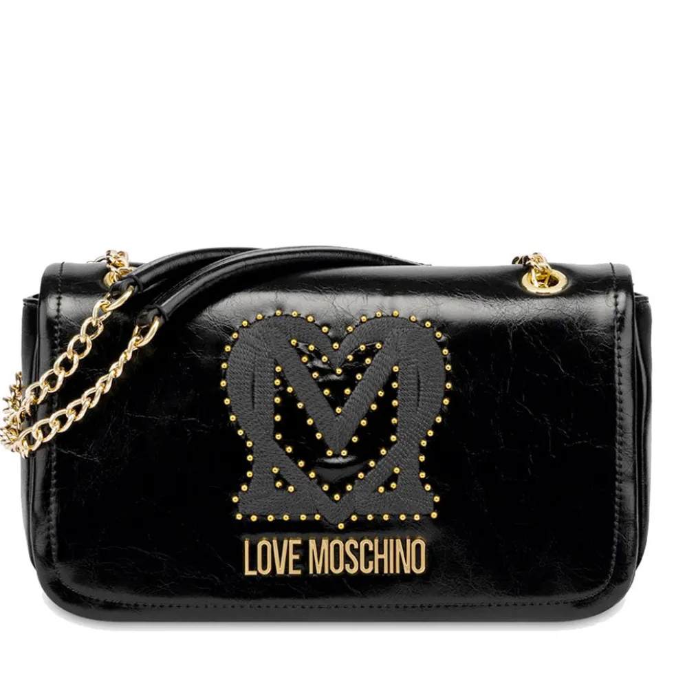 Borsa Donna a Spalla e Tracolla LOVE MOSCHINO Nera con Logo Ricamato e Borchie