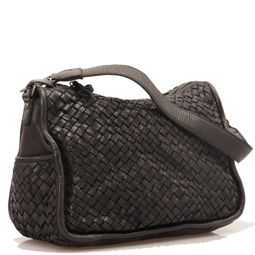 Borsa Donna a Spalla e Tracolla GIANNI CONTI in Pelle Intrecciata Nera
