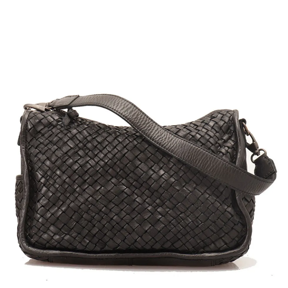 Borsa Donna a Spalla e Tracolla GIANNI CONTI in Pelle Intrecciata Nera