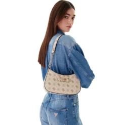 Borsa Donna a Spalla GUESS Linea Carrie Colore Vanilla Logo