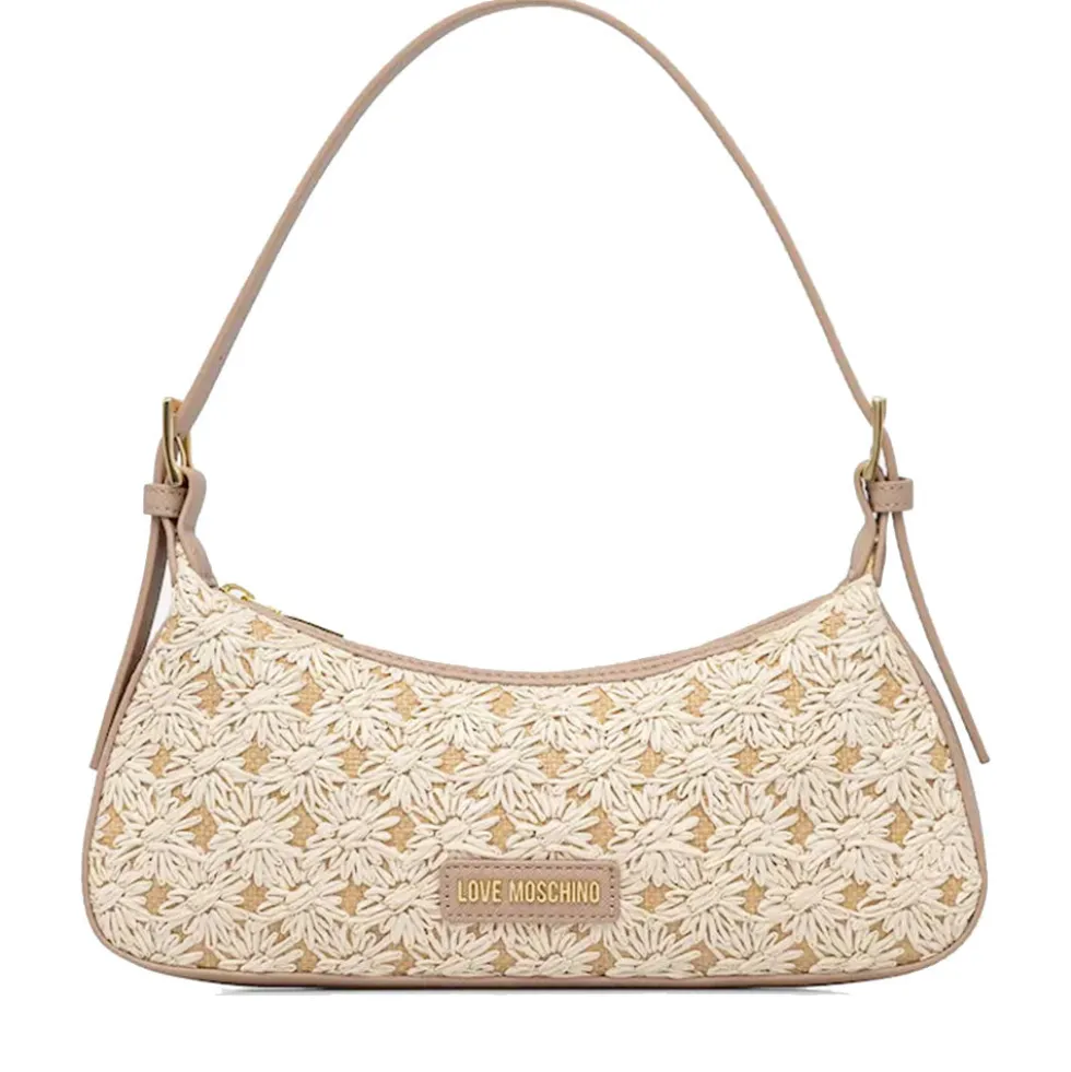 Borsa Donna a Spalla LOVE MOSCHINO linea Daisy in Ecopelle e Rafia Taupe