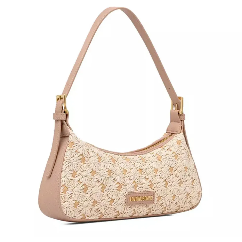 Borsa Donna a Spalla LOVE MOSCHINO linea Daisy in Ecopelle e Rafia Taupe