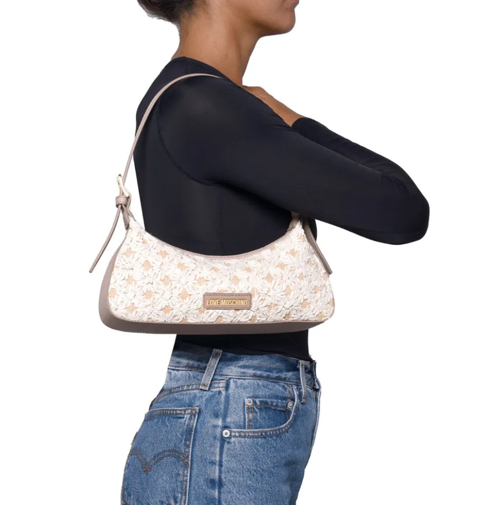 Borsa Donna a Spalla LOVE MOSCHINO linea Daisy in Ecopelle e Rafia Taupe