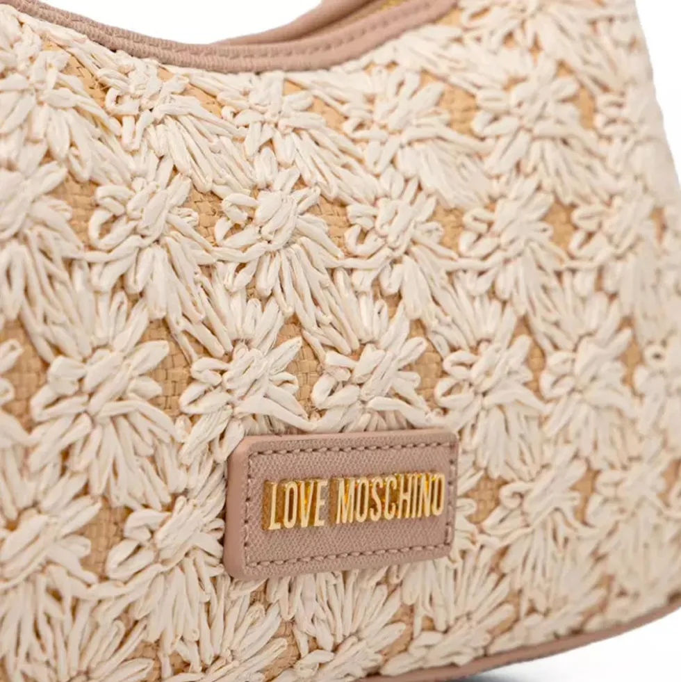 Borsa Donna a Spalla LOVE MOSCHINO linea Daisy in Ecopelle e Rafia Taupe