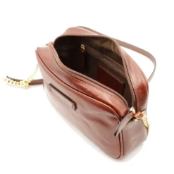 Borsa Donna a Tracolla con Catena THE BRIDGE linea Elettra in Pelle Marrone
