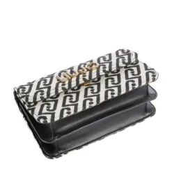 Borsa Donna a Tracolla LIU JO in Tessuto Jacquard Bianco e Nero con Logo Monogram
