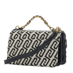 Borsa Donna a Tracolla LIU JO in Tessuto Jacquard Bianco e Nero con Logo Monogram
