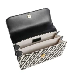 Borsa Donna a Tracolla LIU JO in Tessuto Jacquard Bianco e Nero con Logo Monogram