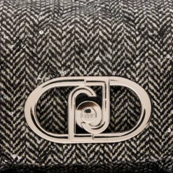 Borsa Donna a Tracolla Piccola LIU JO linea LaPuffy in Tessuto Chevron Nero con Paillettes