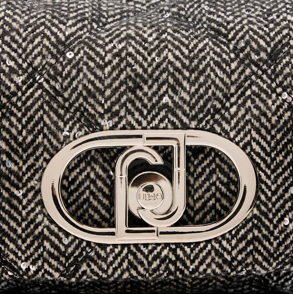 Borsa Donna a Tracolla Piccola LIU JO linea LaPuffy in Tessuto Chevron Nero con Paillettes