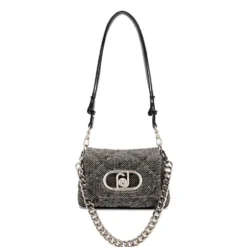 Borsa Donna a Tracolla Piccola LIU JO linea LaPuffy in Tessuto Chevron Nero con Paillettes