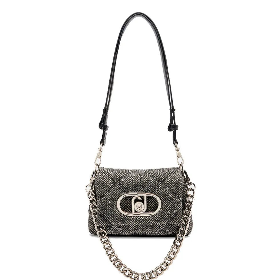 Borsa Donna a Tracolla Piccola LIU JO linea LaPuffy in Tessuto Chevron Nero con Paillettes