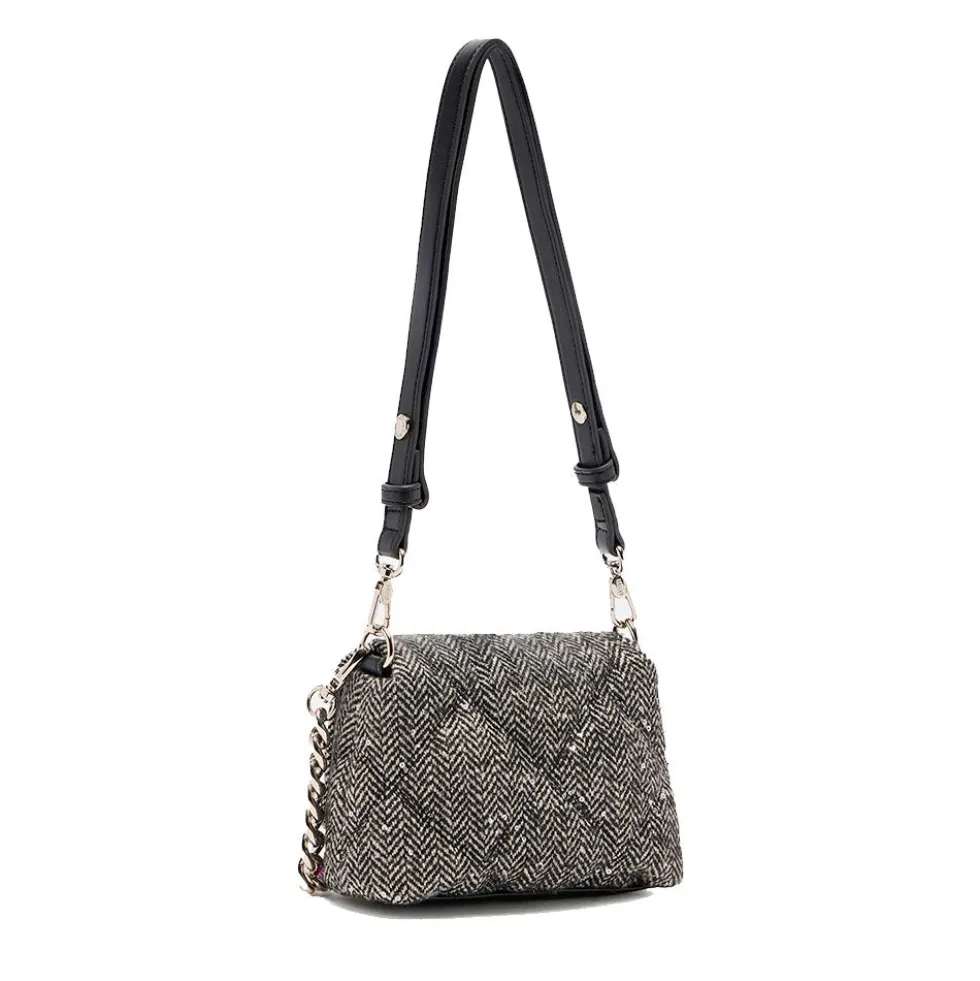 Borsa Donna a Tracolla Piccola LIU JO linea LaPuffy in Tessuto Chevron Nero con Paillettes