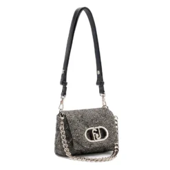Borsa Donna a Tracolla Piccola LIU JO linea LaPuffy in Tessuto Chevron Nero con Paillettes