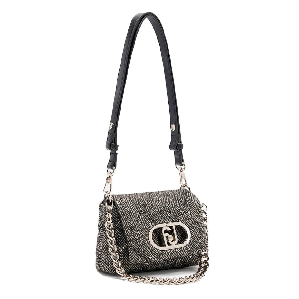 Borsa Donna a Tracolla Piccola LIU JO linea LaPuffy in Tessuto Chevron Nero con Paillettes