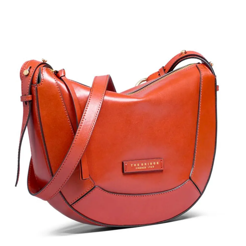 Borsa Donna a Tracolla THE BRIDGE linea Fedora in Pelle Arancio Bruciato