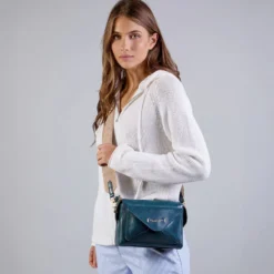 Borsa Donna a Tracolla THE BRIDGE linea Frida in Pelle Blu Pavone