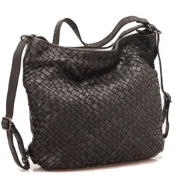 Borsa Donna con Portabilità a Zaino GIANNI CONTI in Pelle Intrecciata Nera