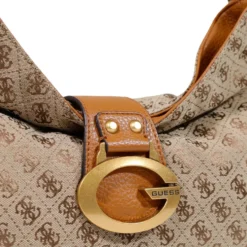 Borsa Donna Hobo a Spalla GUESS Linea Camden Colore Latte Logo - Cognac
