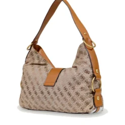 Borsa Donna Hobo a Spalla GUESS Linea Camden Colore Latte Logo - Cognac