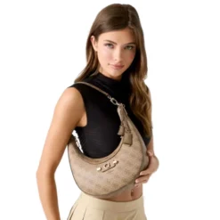 Borsa Donna Hobo a Spalla GUESS Linea Lindsey Colore Bone Logo