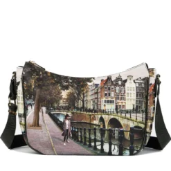 Borsa Donna Hobo Bag a Tracolla Y NOT YES-628 Stampa Amsterdam Bridge