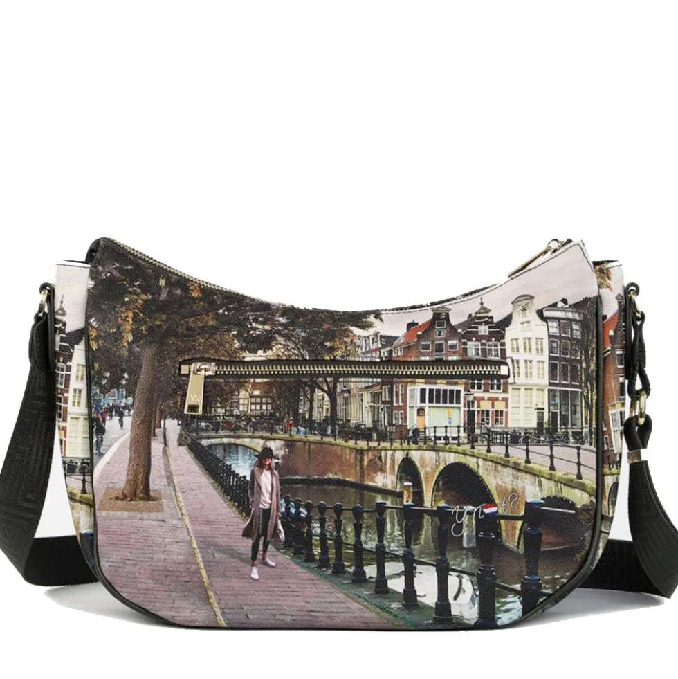 Borsa Donna Hobo Bag a Tracolla Y NOT YES-628 Stampa Amsterdam Bridge