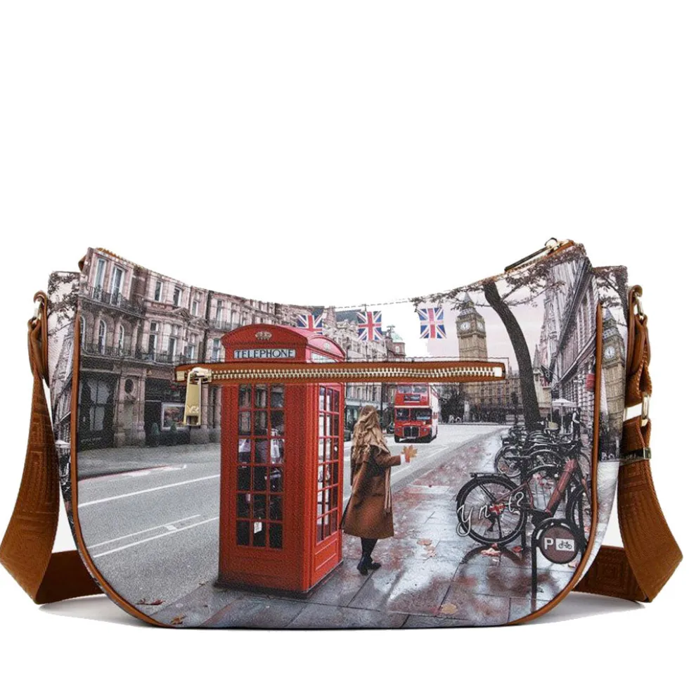 Borsa Donna Hobo Bag a Tracolla Y NOT YES-628 Stampa Red London