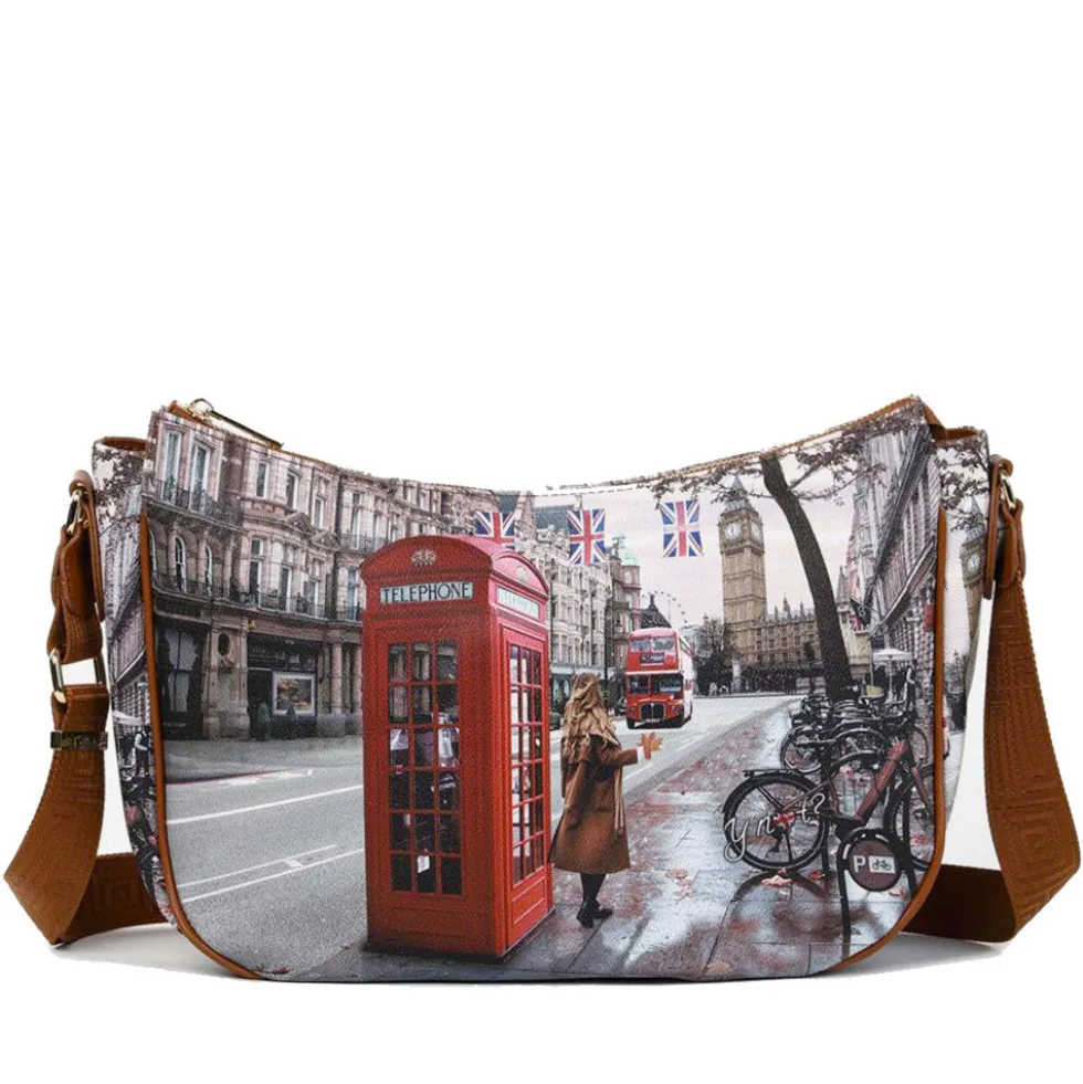 Borsa Donna Hobo Bag a Tracolla Y NOT YES-628 Stampa Red London