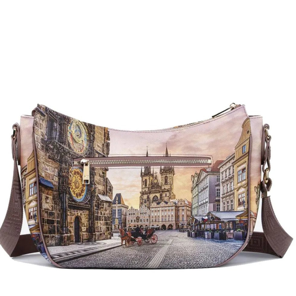 Borsa Donna Hobo Bag a Tracolla Y NOT YES-628 Stampa Astro Clock