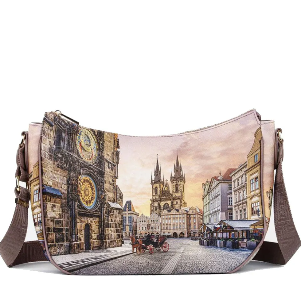 Borsa Donna Hobo Bag a Tracolla Y NOT YES-628 Stampa Astro Clock