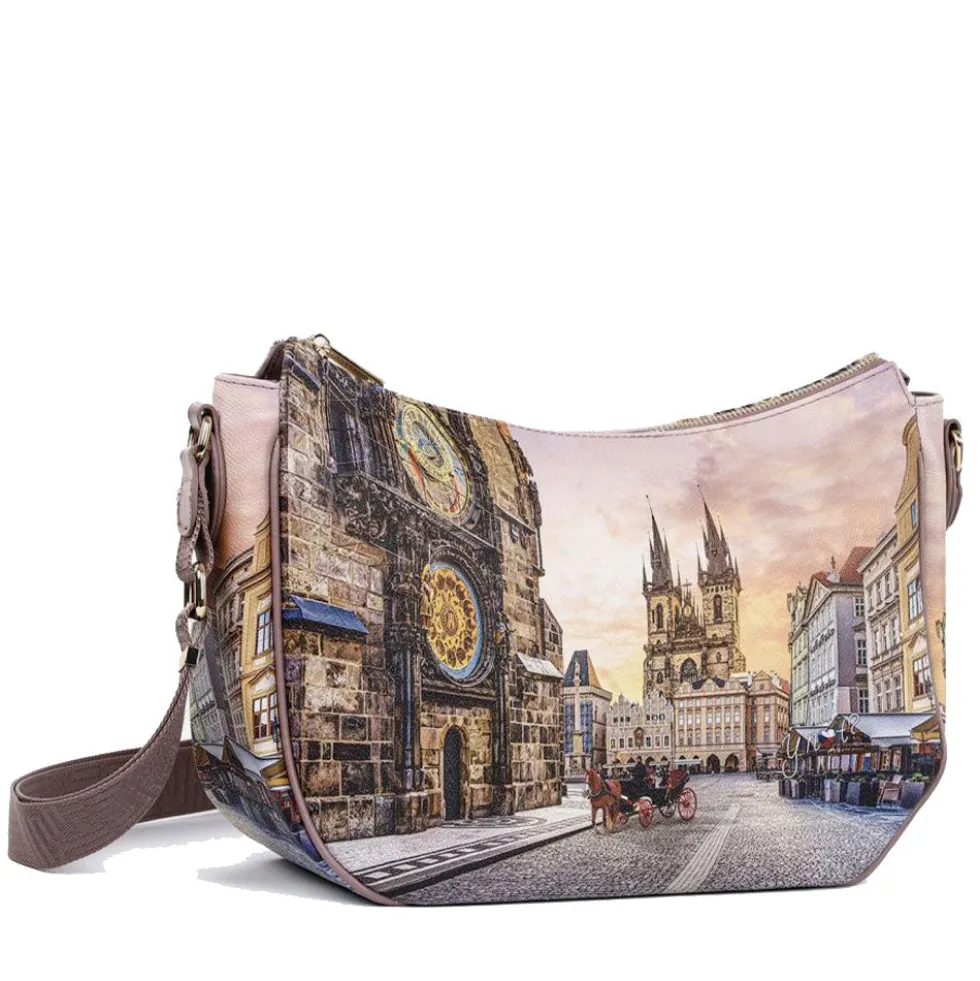 Borsa Donna Hobo Bag a Tracolla Y NOT YES-628 Stampa Astro Clock
