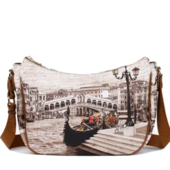 Borsa Donna Hobo Bag a Tracolla Y NOT YES-628 Stampa Venice Postcard