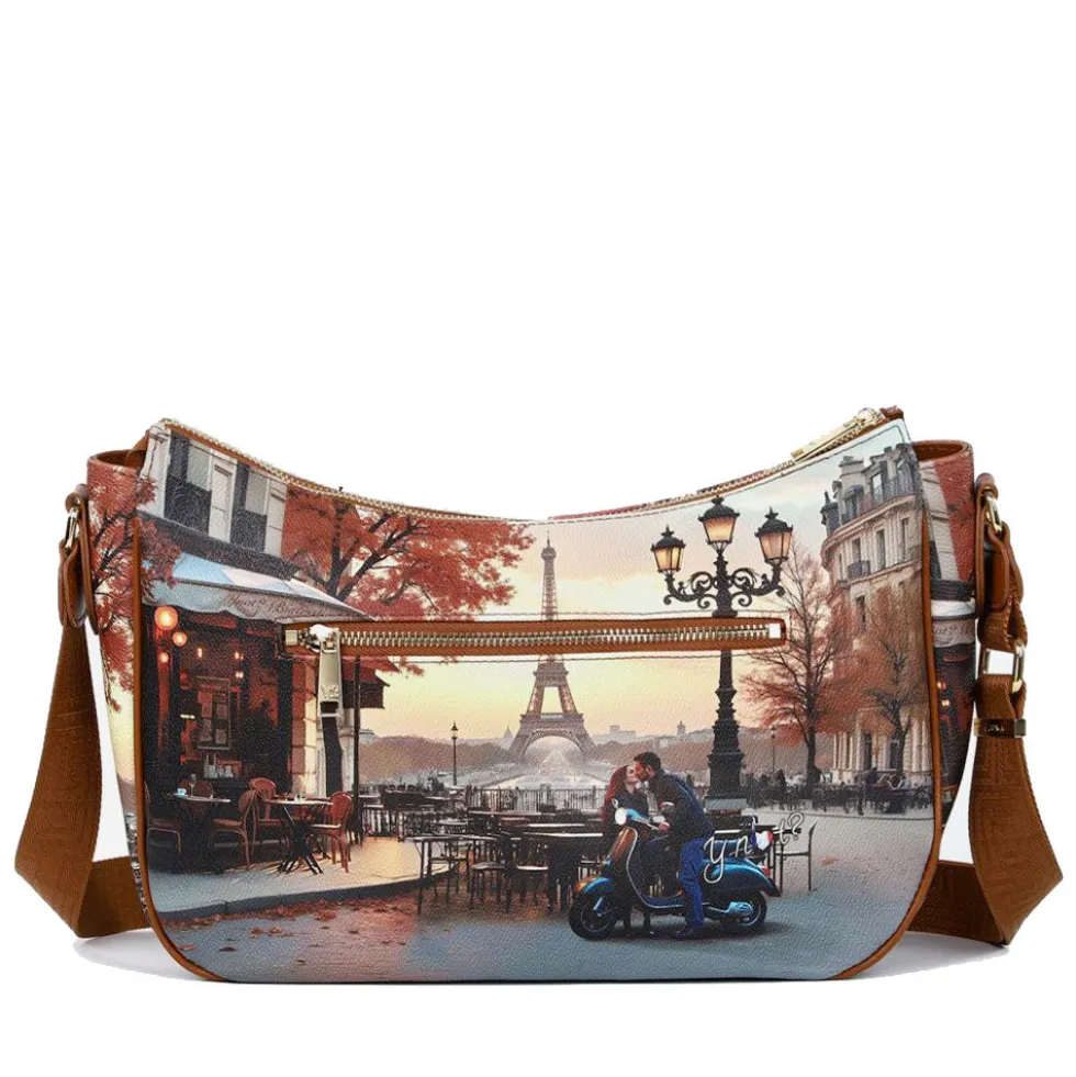 Borsa Donna Hobo Bag a Tracolla Y NOT YES-628 Stampa Kisses From Paris