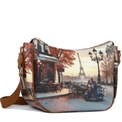 Borsa Donna Hobo Bag a Tracolla Y NOT YES-628 Stampa Kisses From Paris