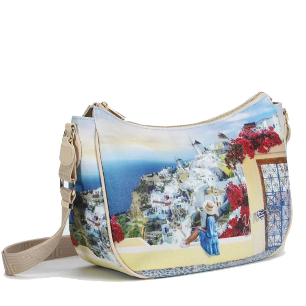 Borsa Donna Hobo Bag a Tracolla Y NOT YES-628 Stampa Greek Summer