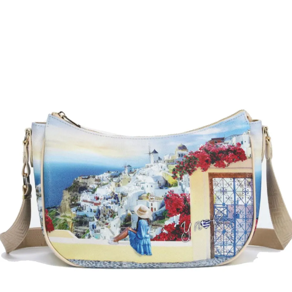 Borsa Donna Hobo Bag a Tracolla Y NOT YES-628 Stampa Greek Summer