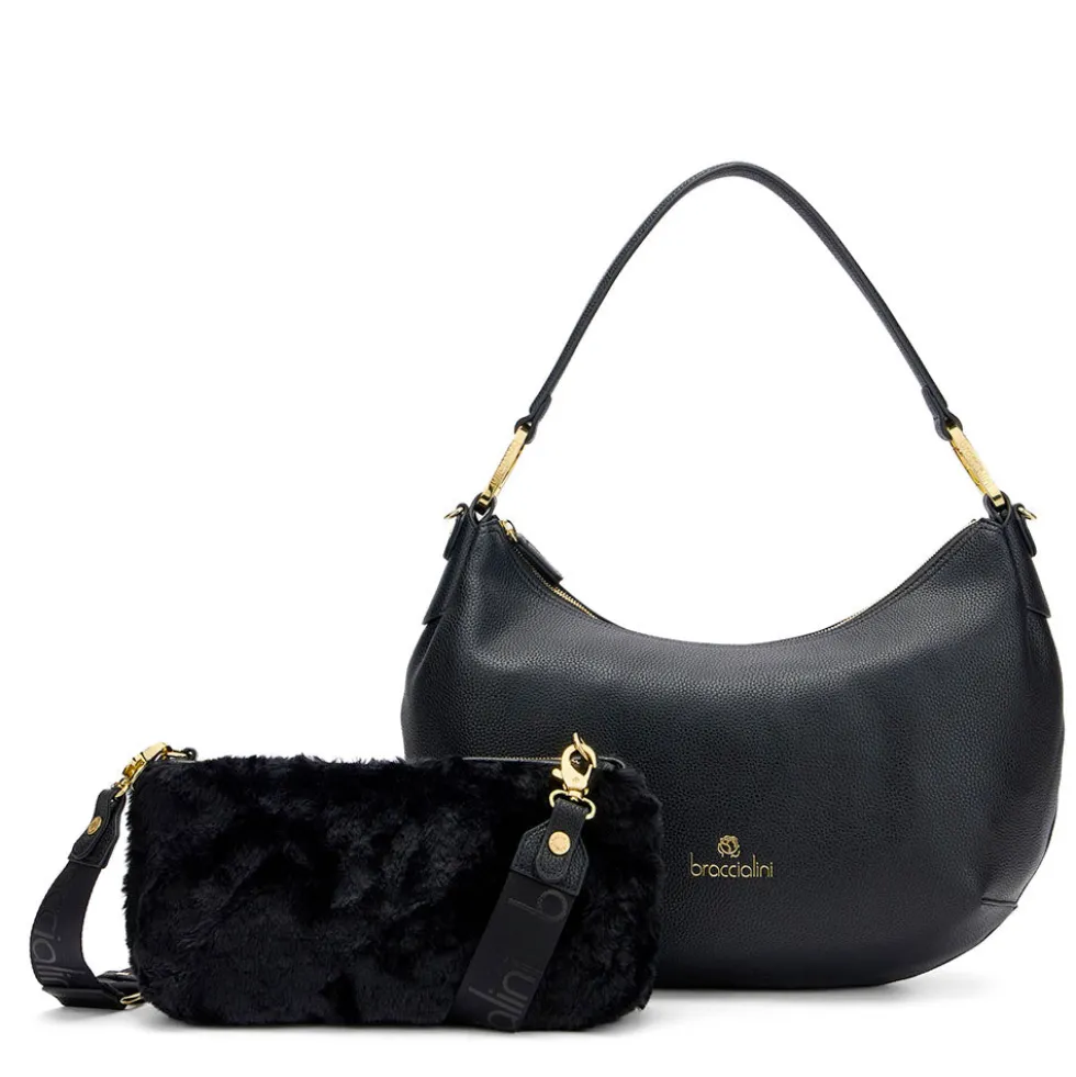 Borsa Donna Mezzaluna a Spalla Large BRACCIALINI linea Beth Nera