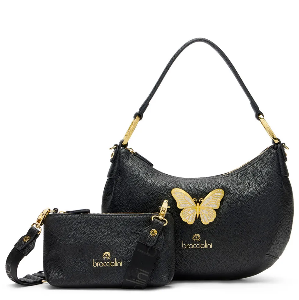 Borsa Donna Mezzaluna a Spalla Media BRACCIALINI linea Beth Jewels Nera