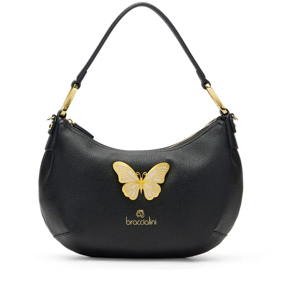 Borsa Donna Mezzaluna a Spalla Media BRACCIALINI linea Beth Jewels Nera