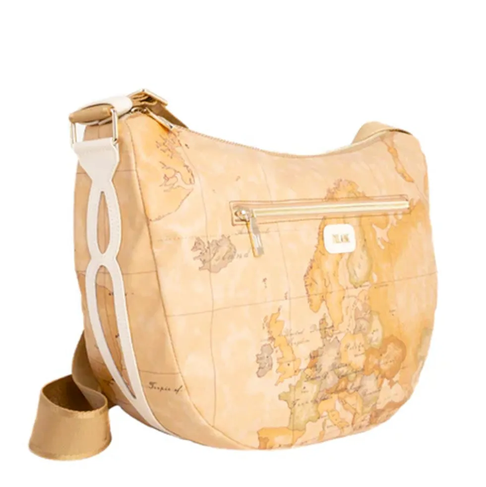 Borsa Donna Mezzaluna Grande 1A Classe Alviero Martini linea Soft Petals in Tessuto Soft Geo Classic e Avorio LE54