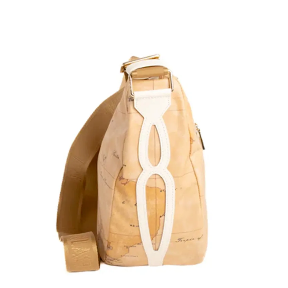 Borsa Donna Mezzaluna Grande 1A Classe Alviero Martini linea Soft Petals in Tessuto Soft Geo Classic e Avorio LE54