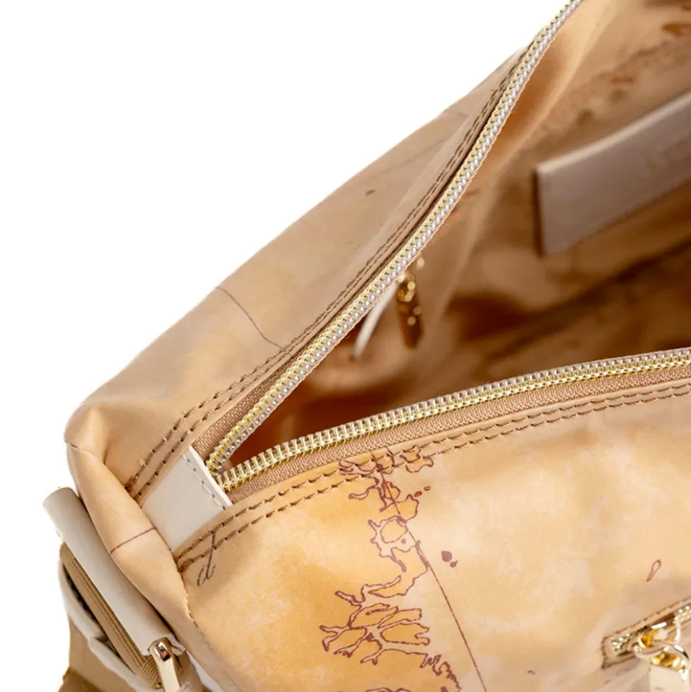 Borsa Donna Mezzaluna Grande 1A Classe Alviero Martini linea Soft Petals in Tessuto Soft Geo Classic e Avorio LE54