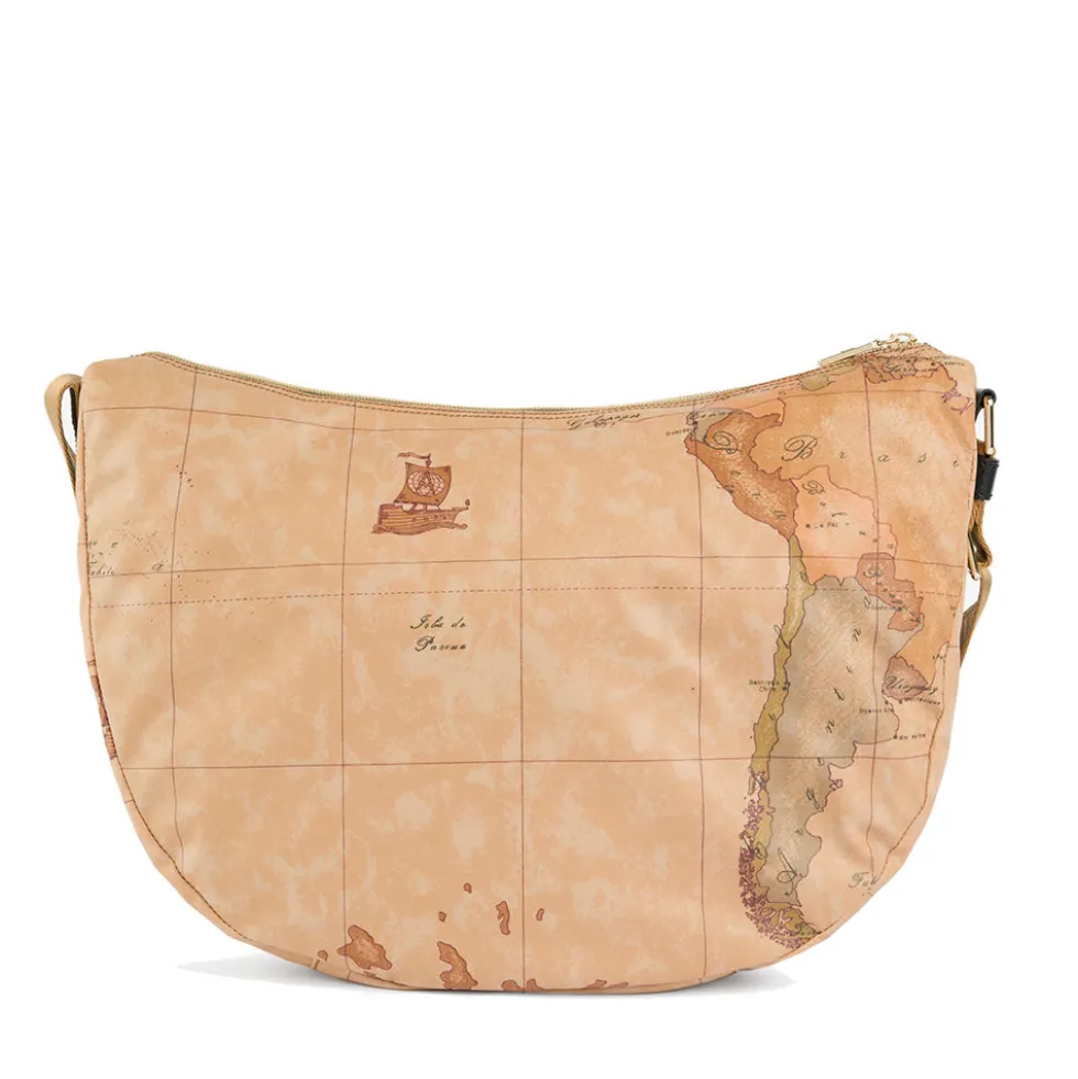Borsa Donna Mezzaluna Grande 1A Classe Alviero Martini linea Soft Petals in Tessuto Soft Geo Classic e Nero LE54